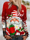 Women'S Blouse Long Sleeve Blouses Printing Fashion Santa Claus