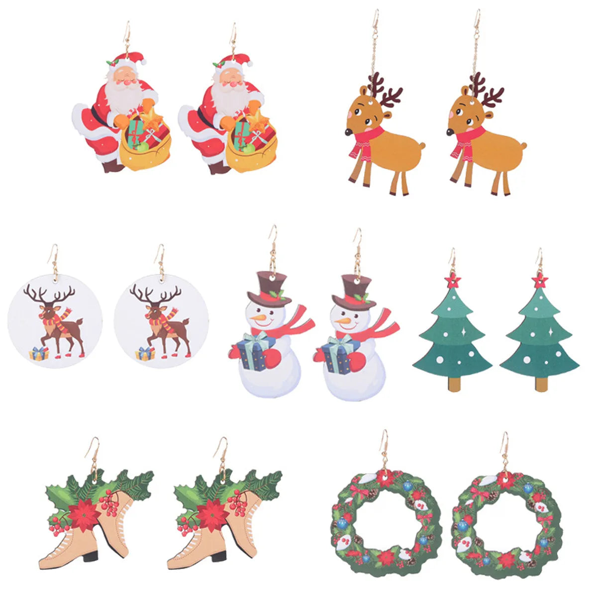 Fashion Santa Claus Gingerbread Bell Wood Printing Women's Drop Earrings 1 Pair