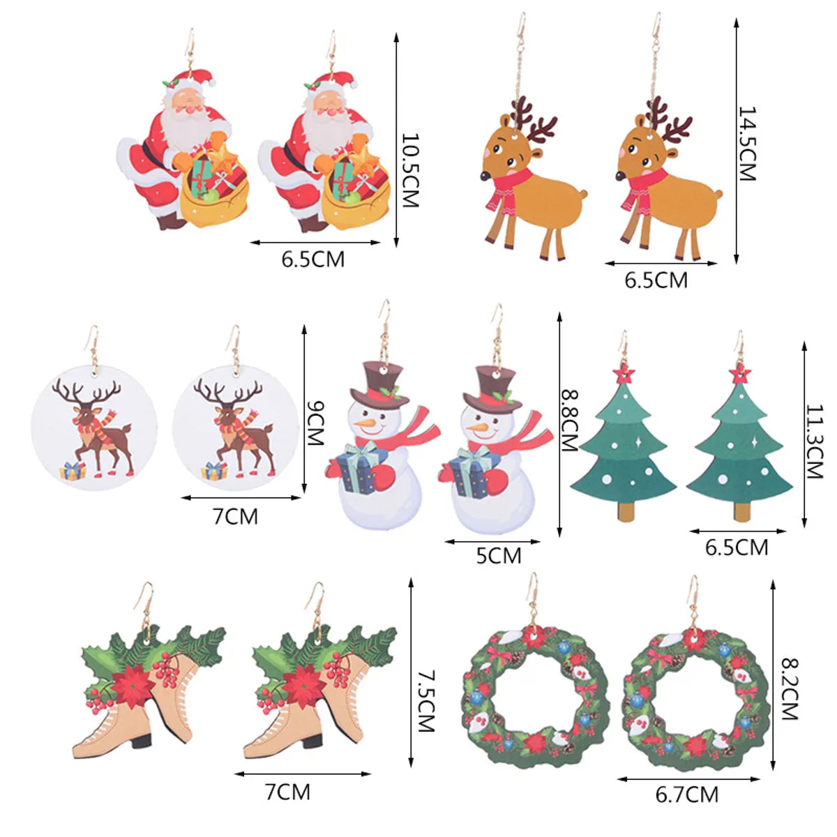 Fashion Santa Claus Gingerbread Bell Wood Printing Women's Drop Earrings 1 Pair