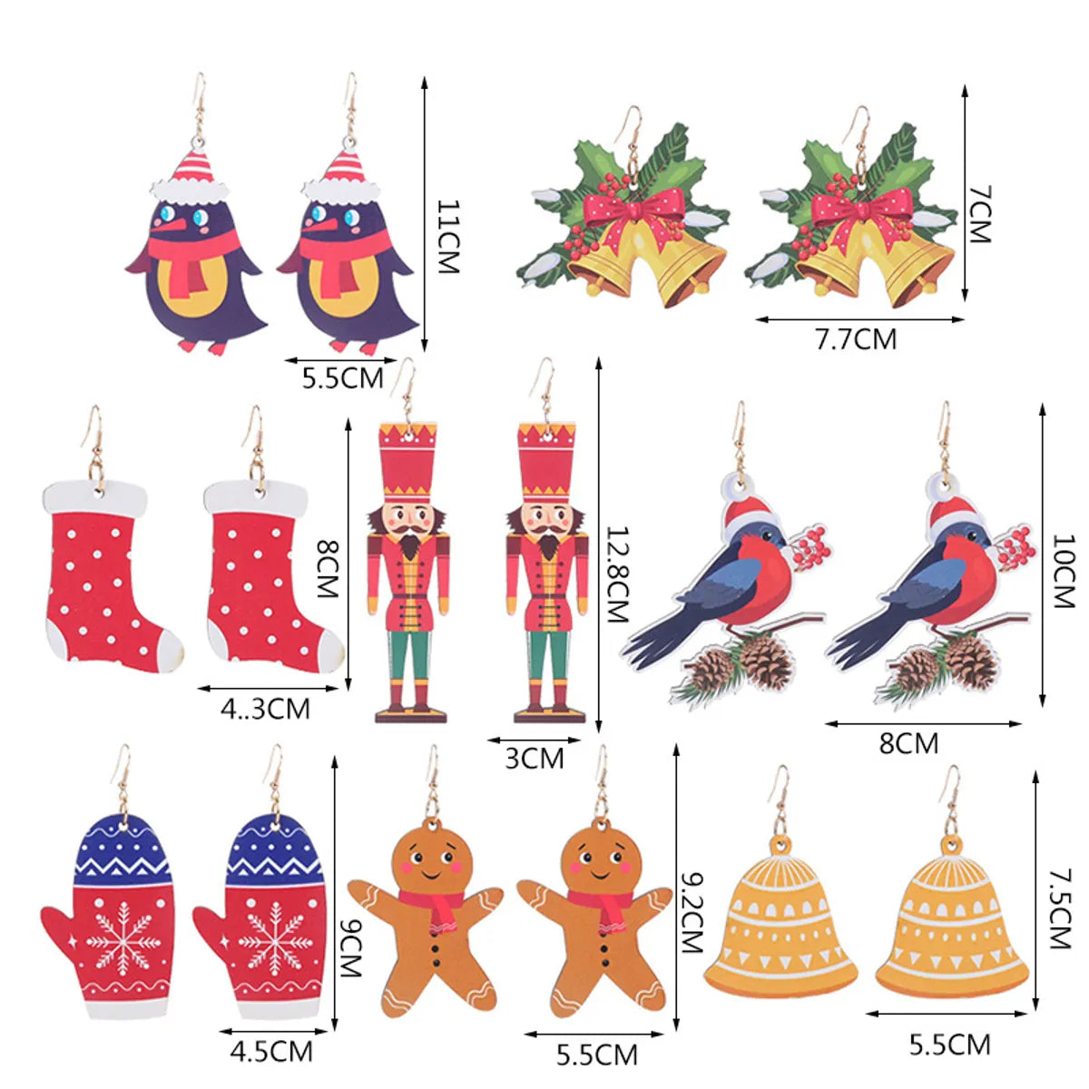 Fashion Santa Claus Gingerbread Bell Wood Printing Women's Drop Earrings 1 Pair