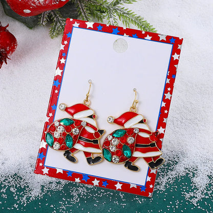 1 Pair Fashion Santa Claus Letter Enamel Inlay Alloy Artificial Gemstones Drop Earrings