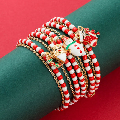 Fashion Santa Claus Snowman Alloy Beaded Enamel Women's Bracelets 1 Piece