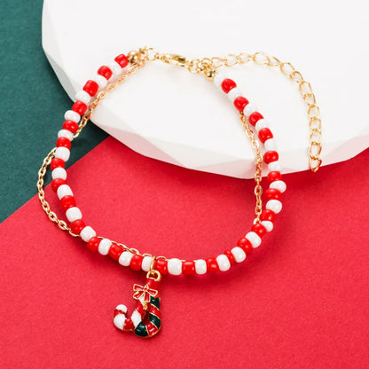 Fashion Santa Claus Snowman Alloy Beaded Enamel Women's Bracelets 1 Piece