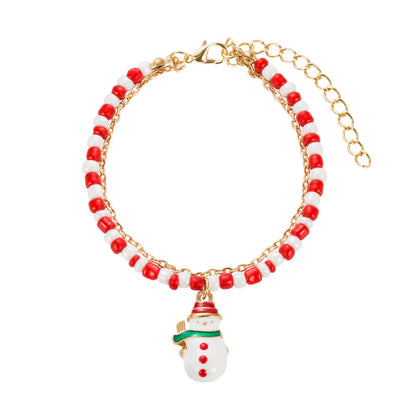 Fashion Santa Claus Snowman Alloy Beaded Enamel Women's Bracelets 1 Piece