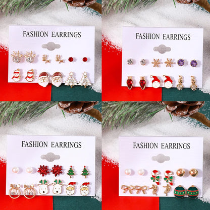 Fashion Santa Claus Snowman Alloy Enamel Inlay Artificial Gemstones Women's Ear Studs 6 Pairs