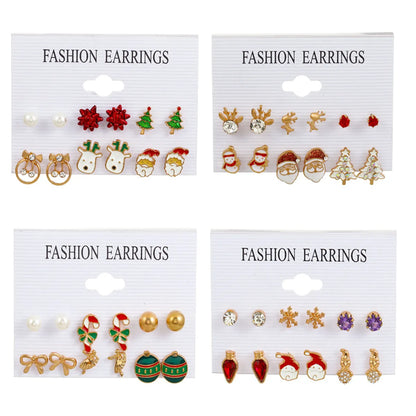 Fashion Santa Claus Snowman Alloy Enamel Inlay Artificial Gemstones Women's Ear Studs 6 Pairs