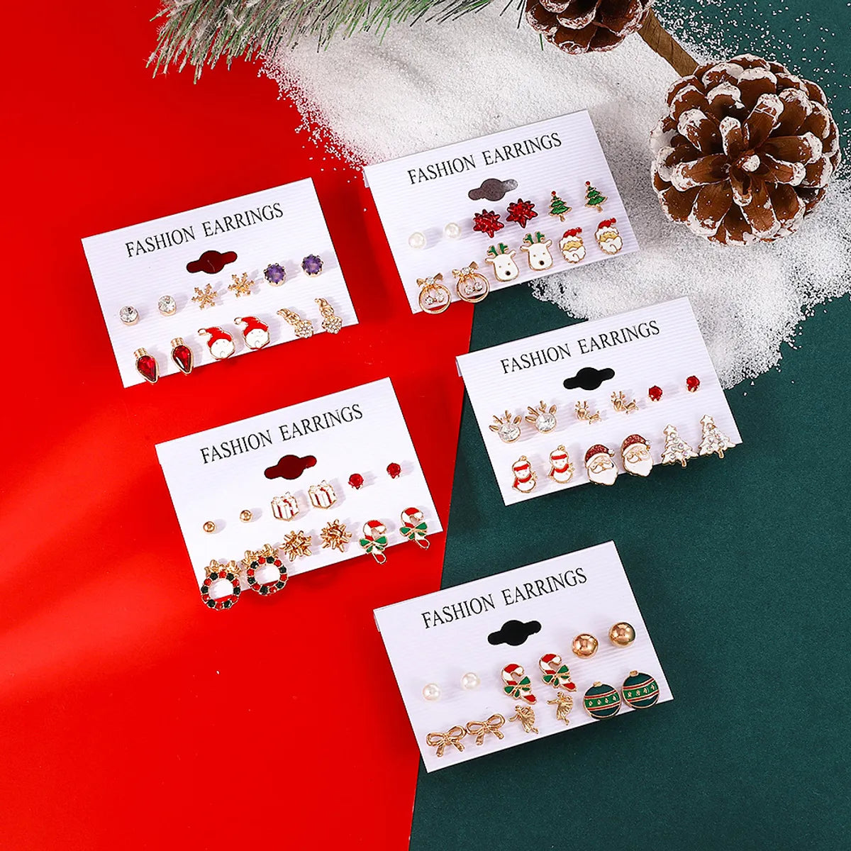 Fashion Santa Claus Snowman Alloy Enamel Inlay Artificial Gemstones Women's Ear Studs 6 Pairs