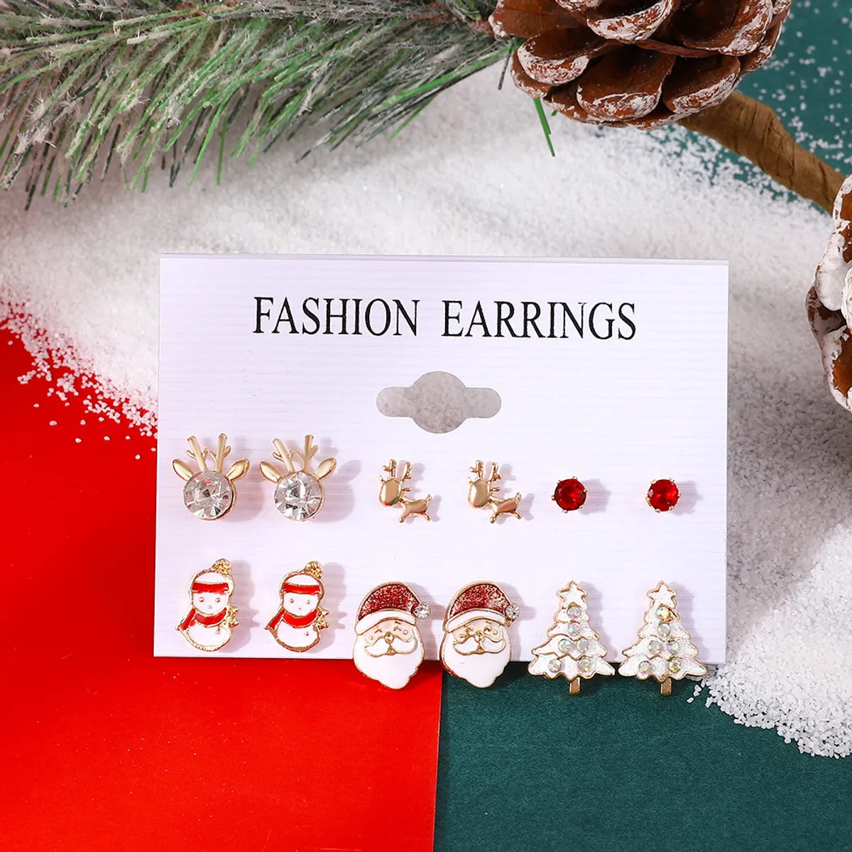 Fashion Santa Claus Snowman Alloy Enamel Inlay Artificial Gemstones Women's Ear Studs 6 Pairs