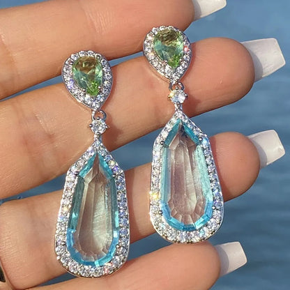 Fashion Sea Blue Zircon Geometric Copper Earrings Wholesale