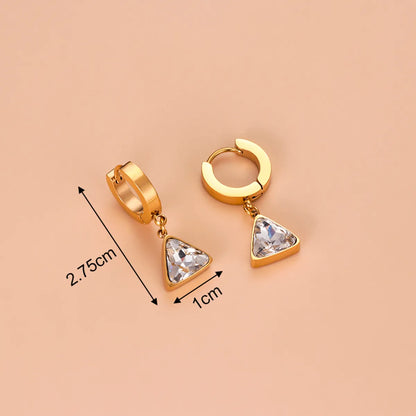 Fashion Sector Heart Shape Stainless Steel Titanium Steel Gold Plated Tassel Gold Plated Inlay Zircon Drop Earrings 1 Pair