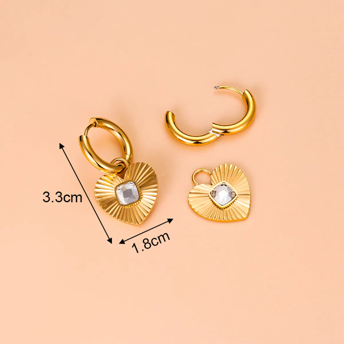 Fashion Sector Heart Shape Stainless Steel Titanium Steel Gold Plated Tassel Gold Plated Inlay Zircon Drop Earrings 1 Pair