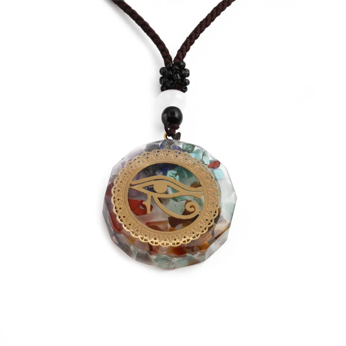 Fashion Semi-precious Stone Energy Pendant Geometric Seven Chakras Demon Eye Necklace