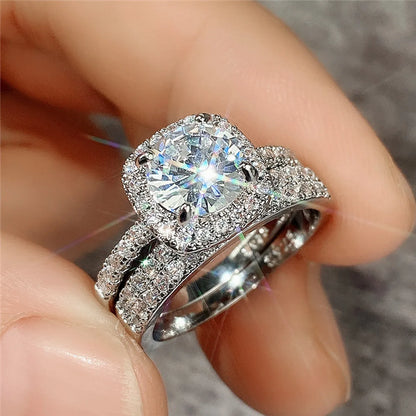 Fashion Set New Inlaid Zircon Couple Wedding Copper Ring Wholesale