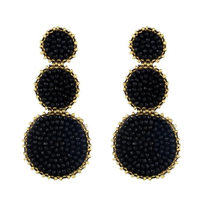 Fashion-shaped Round Mosaic Rice Beads Imitated Crystal Earrings Nhas132599