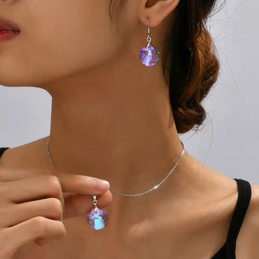 Fashion Shell Alloy Glass Women'S Earrings Necklace 1 Set