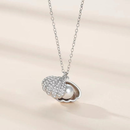 Fashion Shell Titanium Steel Plating Zircon Necklace 1 Piece