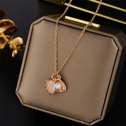 Fashion Shell Titanium Steel Plating Zircon Necklace 1 Piece