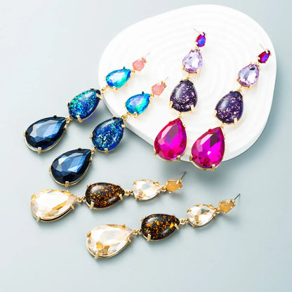 Fashion Shiny Long Drop-shaped Colorful Alloy 
rhinestone Earrings