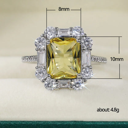 Fashion Shiny Yellow Zircon Engagement Copper Ring Women's Fashion Party Jewelry