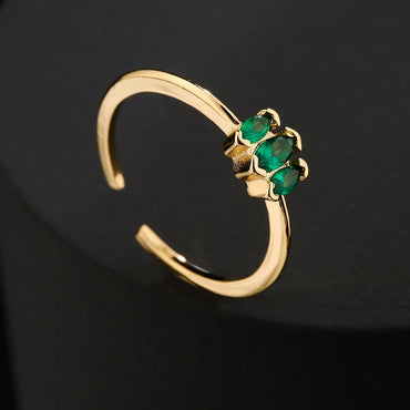 Fashion Simple 18k Gold Plated Micro Inlaid Green Zircon Geometric Open Adjustable Ring