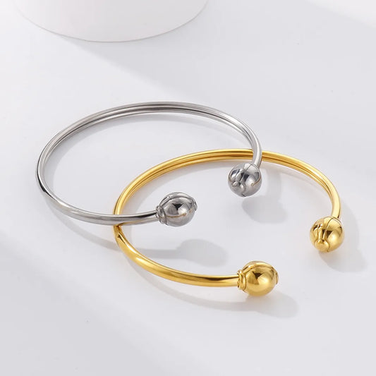 Fashion Simple Ball Stainless Steel Open Bracelet