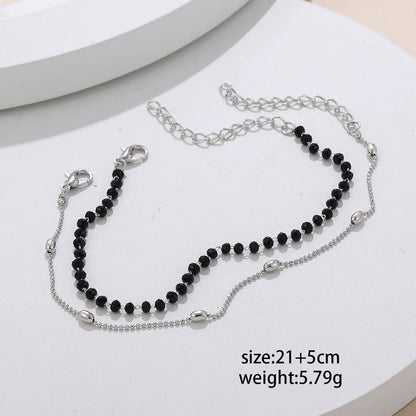 Fashion Simple Black Crystal Beaded Double-Layer Chain Stainless Steel Bracelet