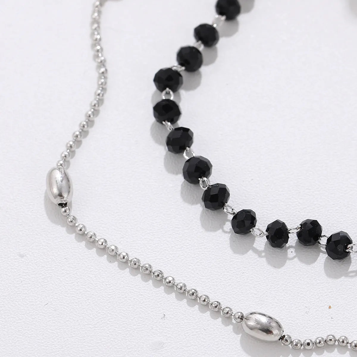 Fashion Simple Black Crystal Beaded Double-Layer Chain Stainless Steel Bracelet