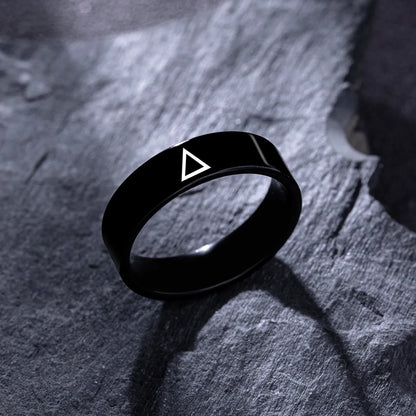 Fashion Simple Black Stainless Steel Men'S Triangle Icon Ring