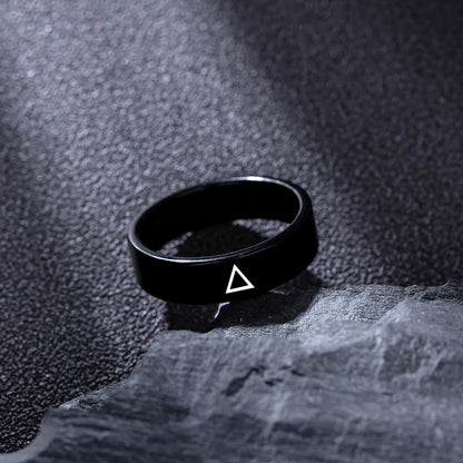 Fashion Simple Black Stainless Steel Men'S Triangle Icon Ring