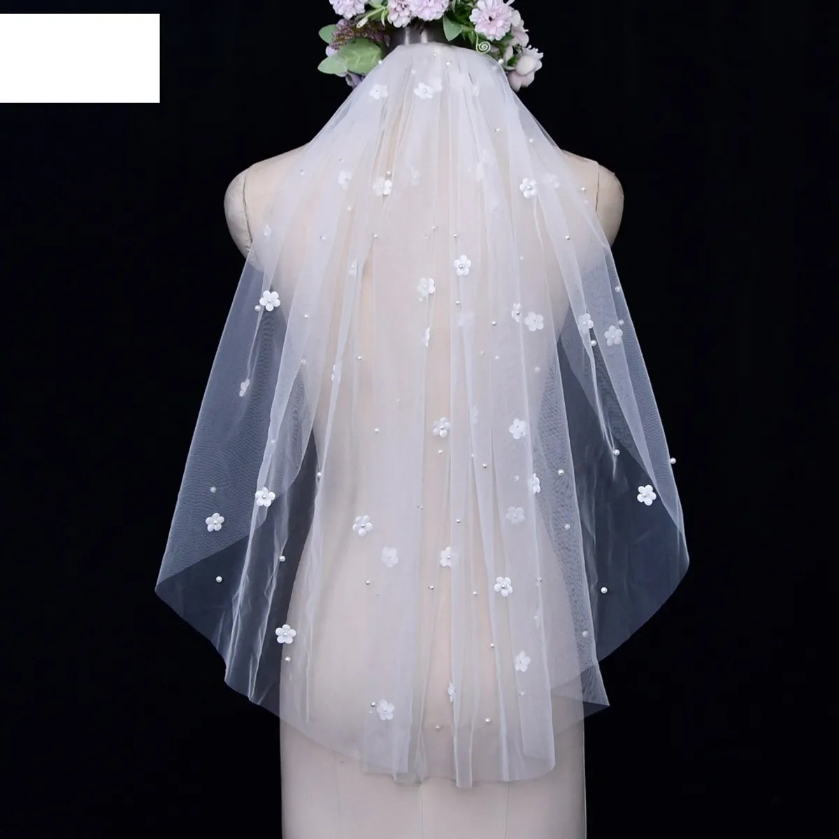 Fashion Simple Bride Veil Soft Yarn Flower Pearl Veil