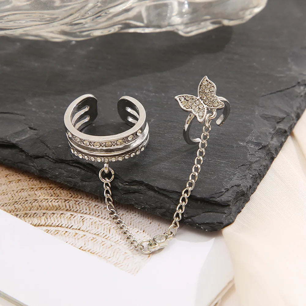 Fashion Simple Butterfly Tassel  Ring Diamond-Embedded Nail Fingertip Ring