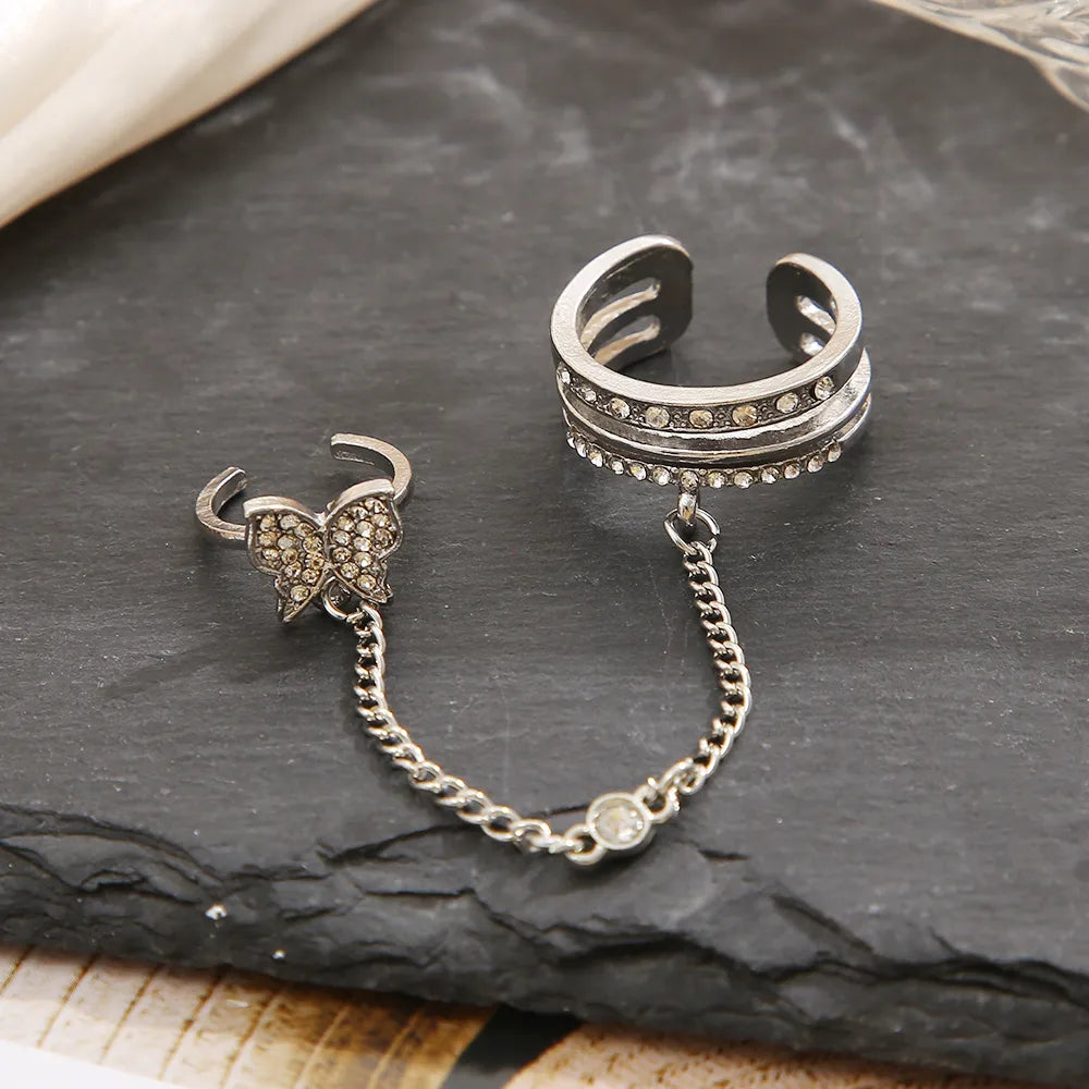 Fashion Simple Butterfly Tassel  Ring Diamond-Embedded Nail Fingertip Ring