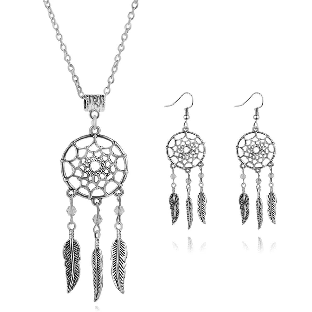 Fashion Simple  Clavicle Chain  Personality Dream Catcher Feather Pendant Necklace Earring  Set Gooddiy Wholesale