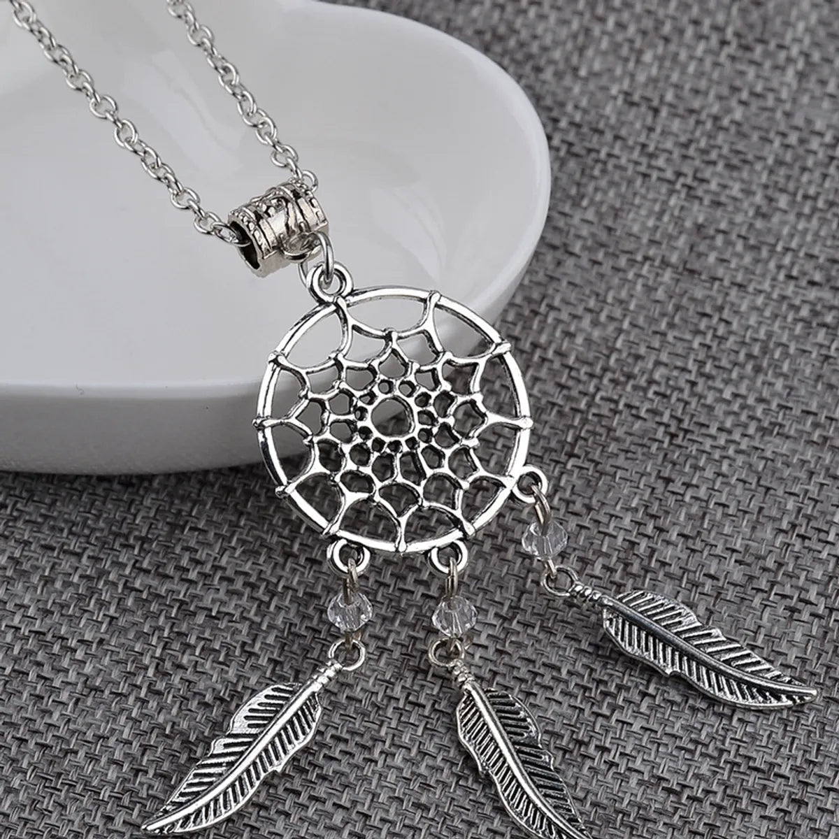 Fashion Simple  Clavicle Chain  Personality Dream Catcher Feather Pendant Necklace Earring  Set Gooddiy Wholesale