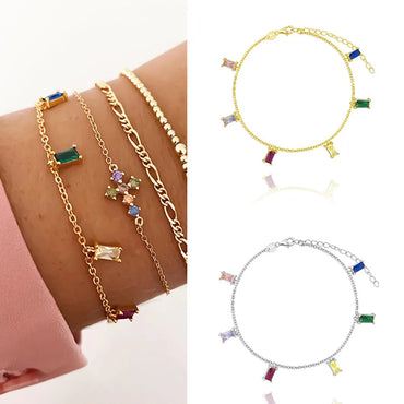 European And American S925 Sterling Silver Fashion Simple Color Zircon Bracelet Female Online Influencer Ins Style Bracelet Cross-border Hot Accessories