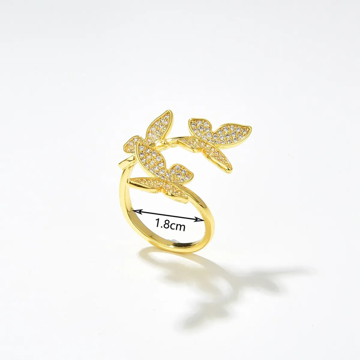 Fashion Simple Copper Plating 18k Golden Butterfly Shaped Open-end Zircon Ring