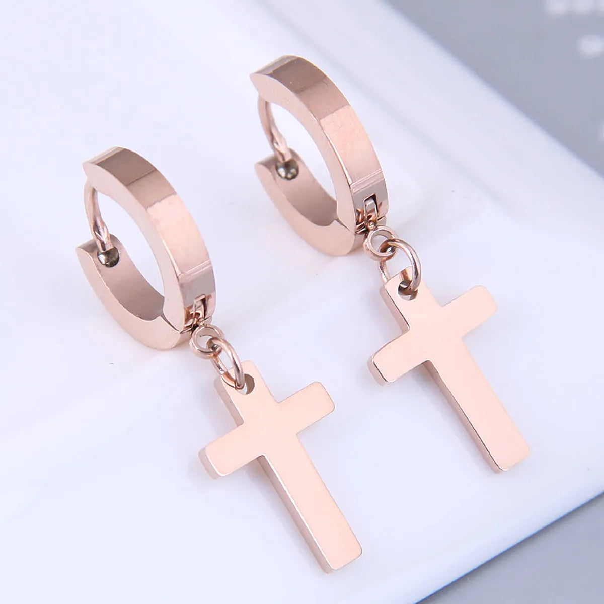 Fashion Simple Cross Titanium Steel Personalized Hoop Earrings Wholesale