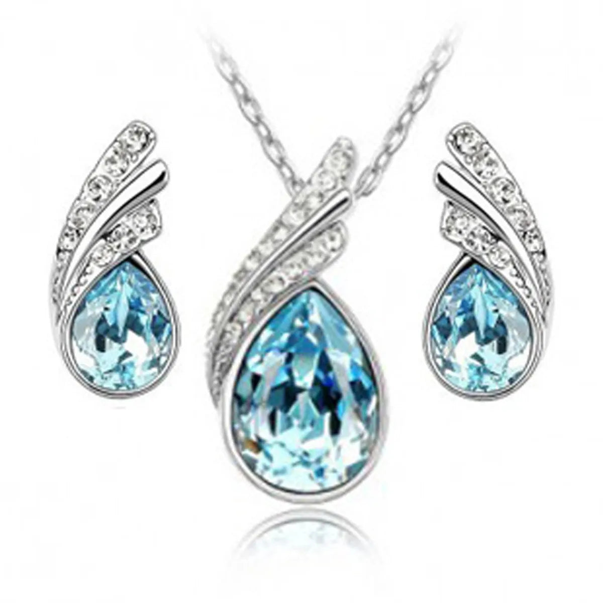 Fashion Simple Crystal Alloy Necklace Stud Earrings Set