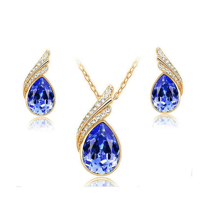 Fashion Simple Crystal Alloy Necklace Stud Earrings Set