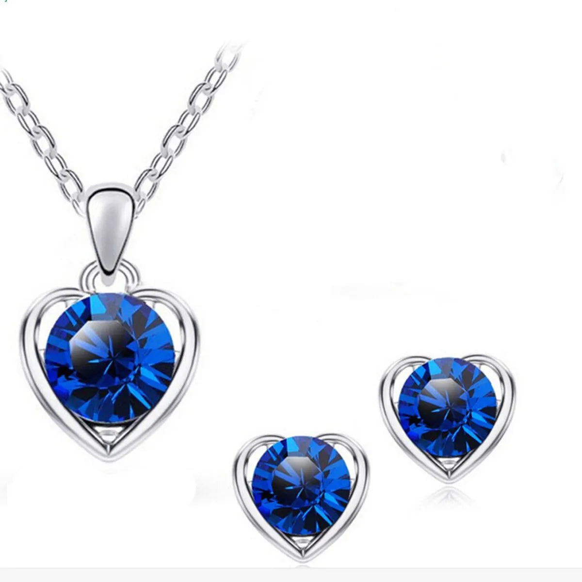 Fashion Simple Crystal Heart Pendent Alloy Necklace Earrings Set