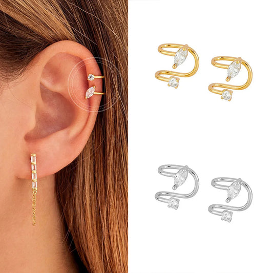 Fashion Simple Double Layer Non-pierced Copper Ear Clip 18k Single Ear Bone Clip