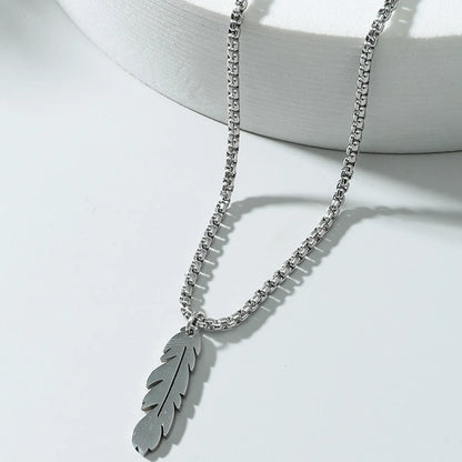 Fashion Simple Feather Necklace Personalized Stainless Steel Leaf Pendant Cross-Border Jewelry