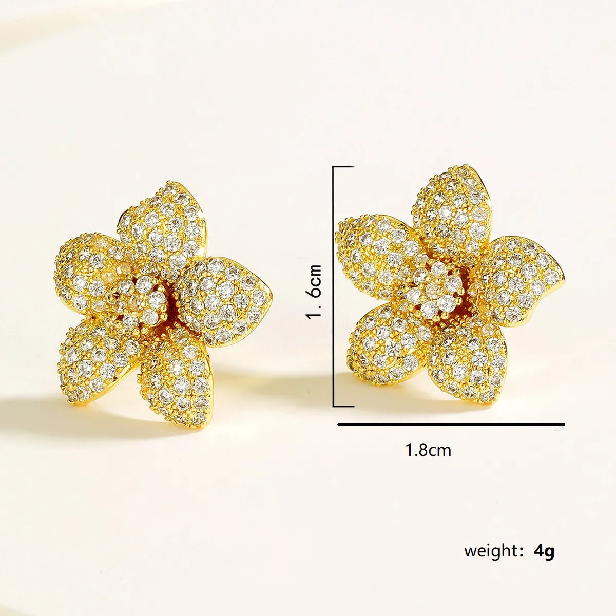 Fashion Simple Flower Shape Plating 18k Gold Zircon Copper Earrings