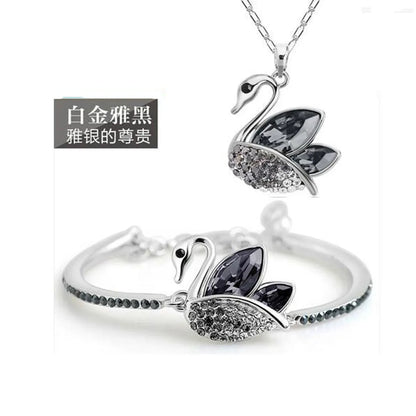 Fashion Simple Full Diamond Swan Crystal Alloy Necklace Bracelet