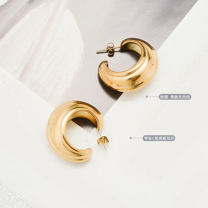 Fashion Simple Geometric C-shaped Earrings Titanium Steel  Earrings