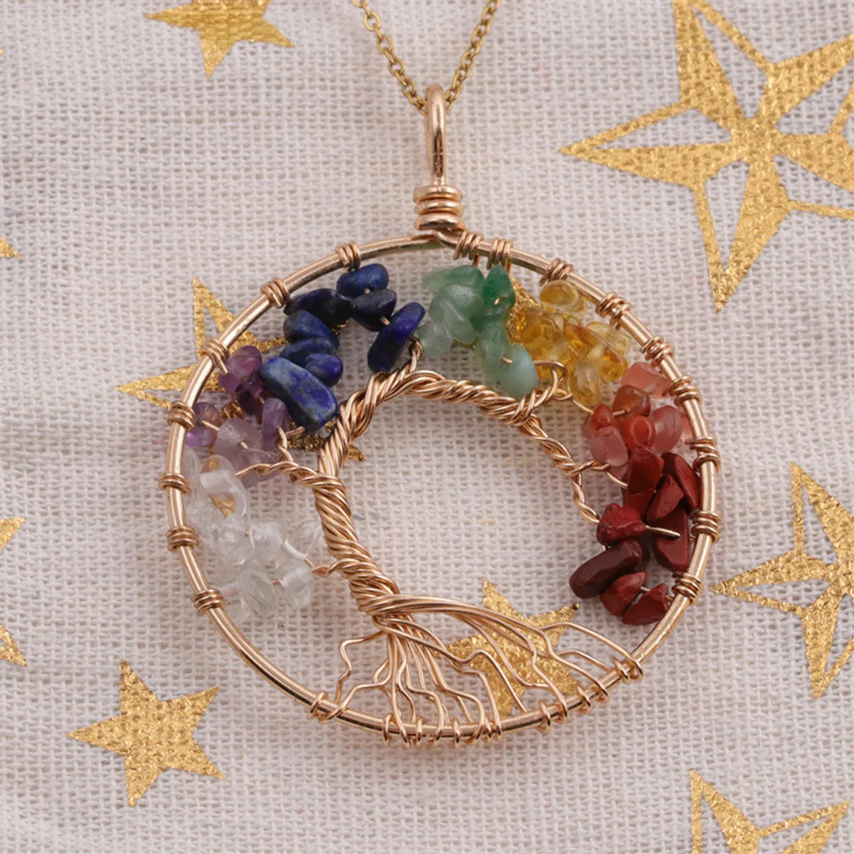 Fashion Simple Geometric Chakra Colorful Crystal Tree Necklace Wholesale Gooddiy