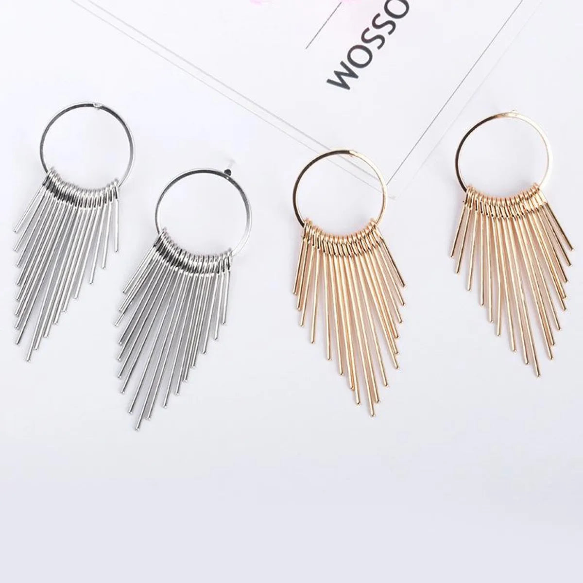 Fashion Simple Geometric Circle Multilayer Long And Short Tassel Earrings For Women