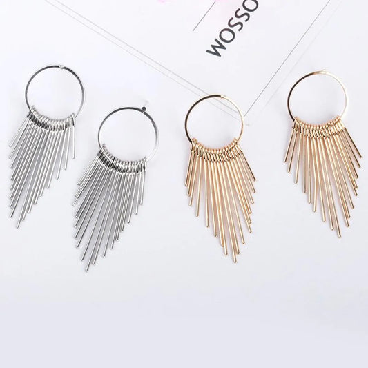 Fashion Simple Geometric Circle Multilayer Long And Short Tassel Earrings For Women