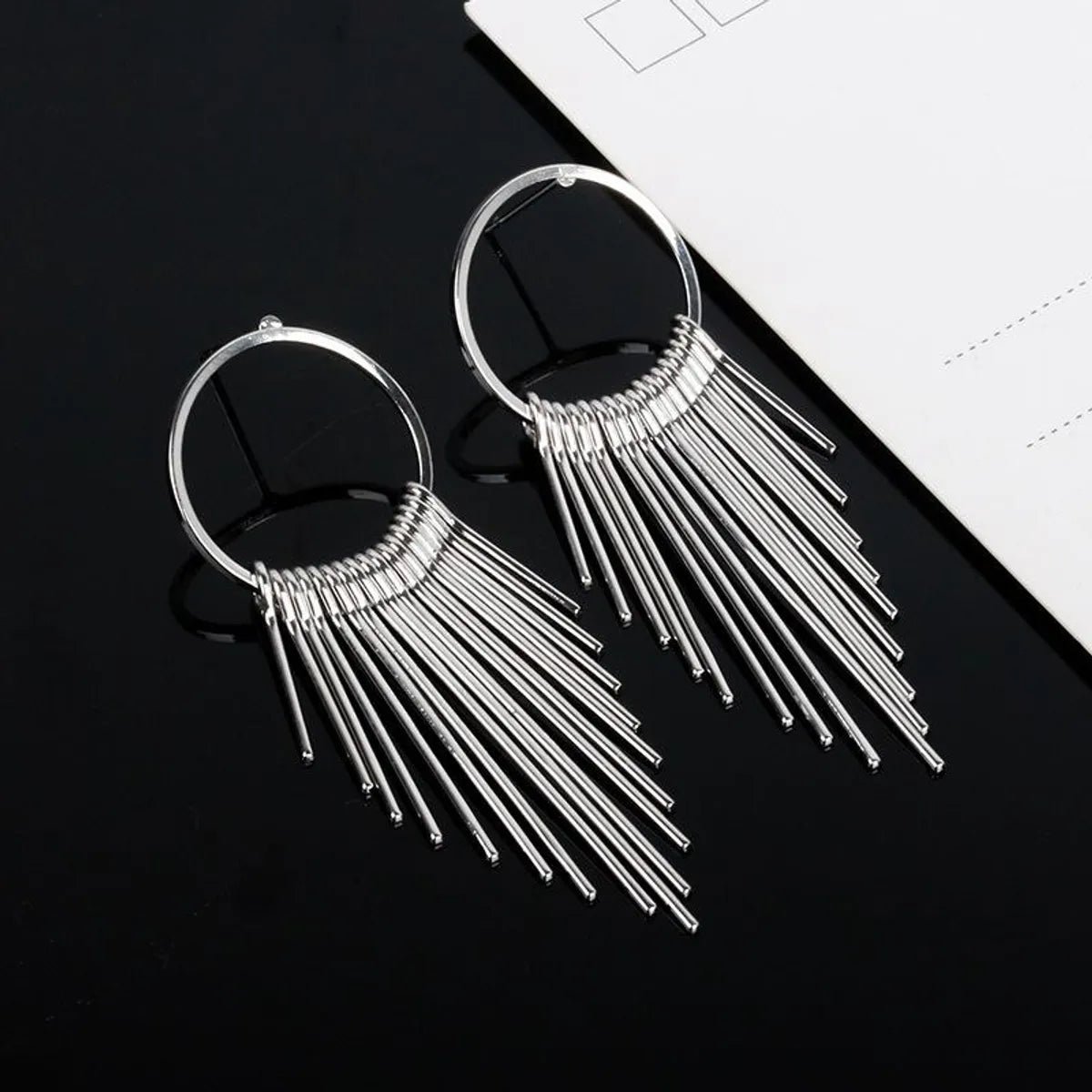 Fashion Simple Geometric Circle Multilayer Long And Short Tassel Earrings For Women