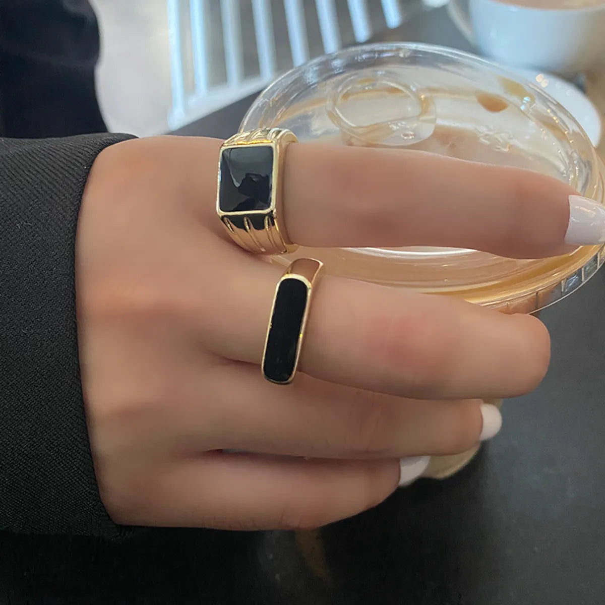 Fashion Simple Geometric Epoxy Fine Golden Texture Trendy Enamel Ring